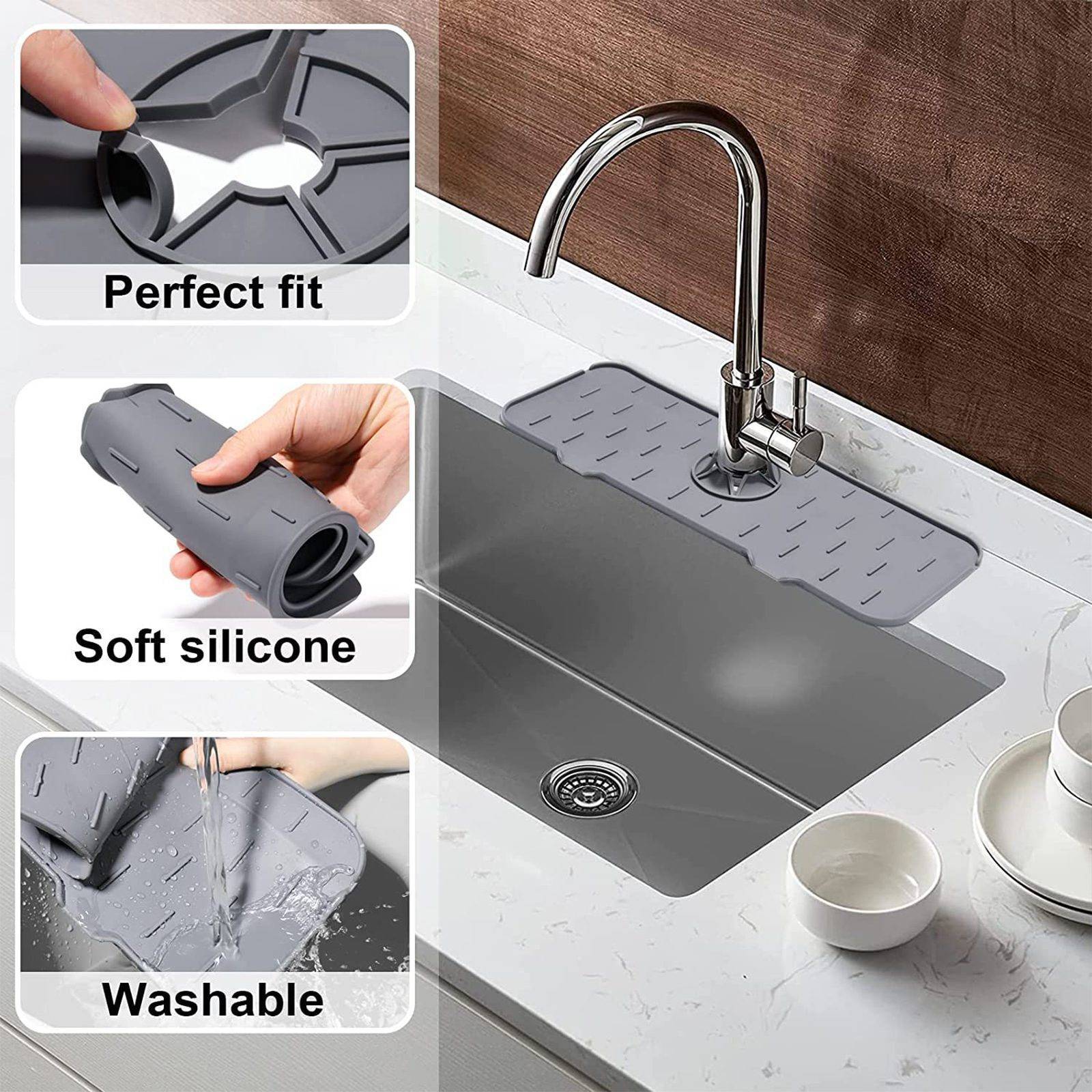 Kitchen Silicone Faucet Mat Flower Sink Splash Pad Drain Pad ​Bathroom Countertop Protector Quick Dry Tray